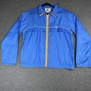 Vintage Wilson Nylon Zip Up Windbreaker Lightweight Track Jacket 80s Blue XL